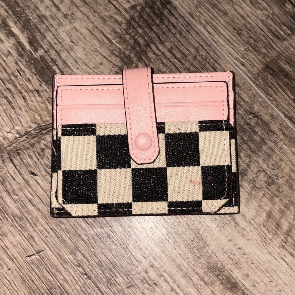 Pink Checkered Card Holder
